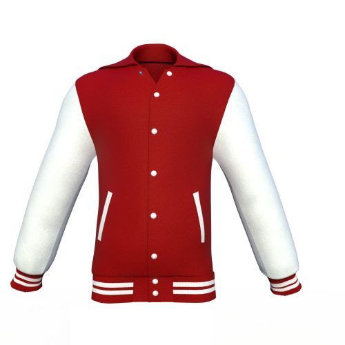 Maroon Varsity Letterman Jacket with White Sleeves - Shearling leather