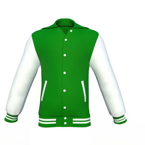 Dark Green Varsity Letterman Jacket with White Sleeves - Shearling leather