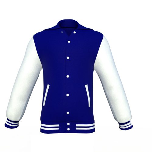 Navy Varsity Letterman Jacket with White Sleeves - Shearling leather