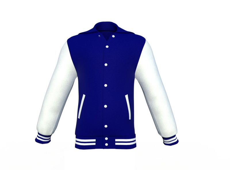 Navy Varsity Letterman Jacket with White Sleeves - Shearling leather