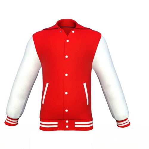 Red Varsity Letterman Jacket with White Sleeves - Shearling leather