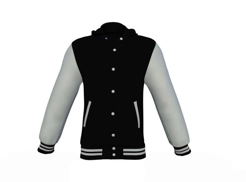 Black Varsity Letterman Jacket with Grey Sleeves - Shearling leather