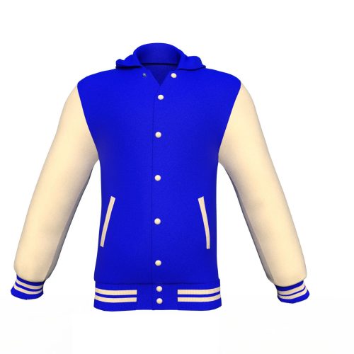 Blue Varsity Letterman Jacket with Cream Sleeves - Shearling leather