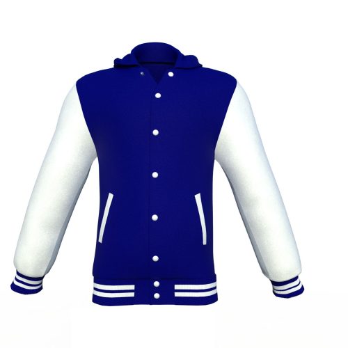 Navy Varsity Letterman Jacket with White Sleeves - Shearling leather