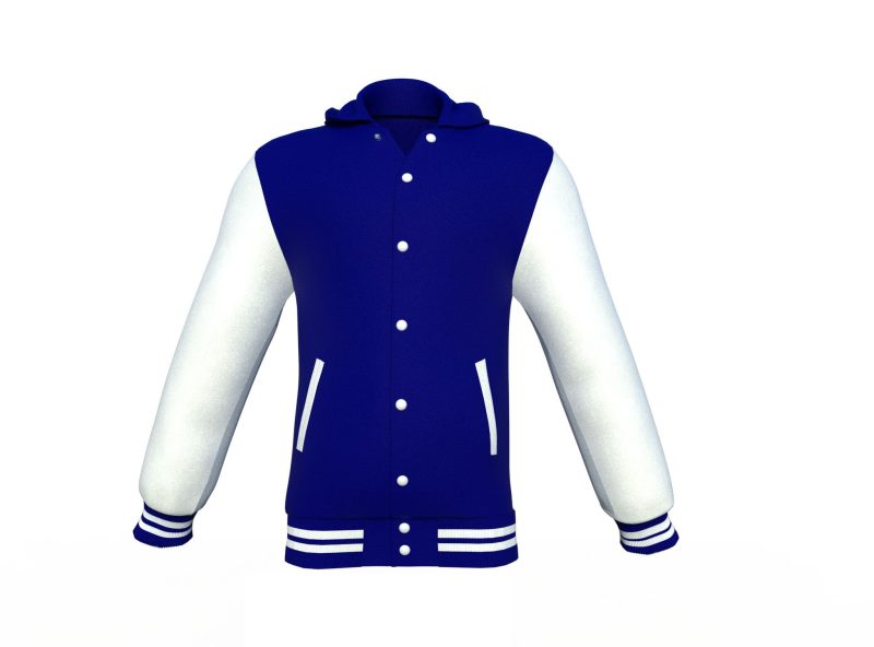 Navy Varsity Letterman Jacket with White Sleeves - Shearling leather