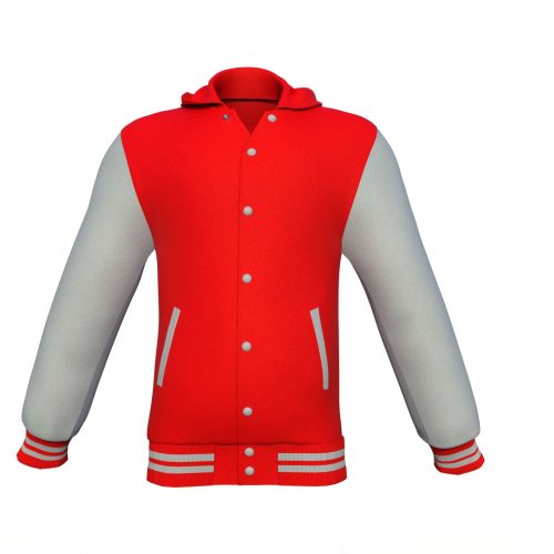 Red Varsity Letterman Jacket with Grey Sleeves - Shearling leather