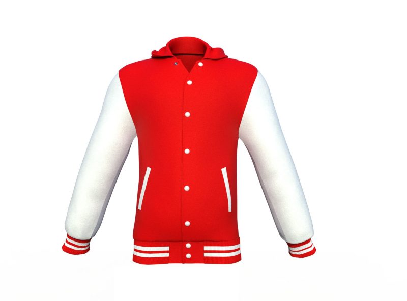 Red Varsity Letterman Jacket with White Sleeves - Shearling leather