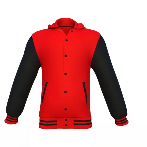 Red Varsity Letterman Jacket with Black Sleeves - Shearling leather