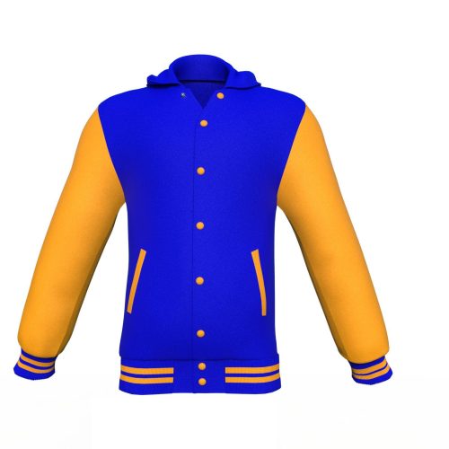 Blue Varsity Letterman Jacket with Gold Sleeves - Shearling leather