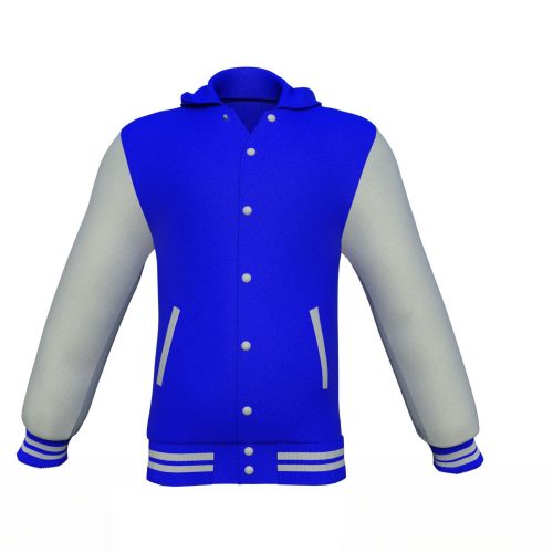 Blue Varsity Letterman Jacket with Grey Sleeves - Shearling leather