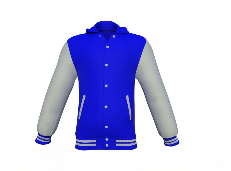 Blue Varsity Letterman Jacket with Grey Sleeves - Shearling leather