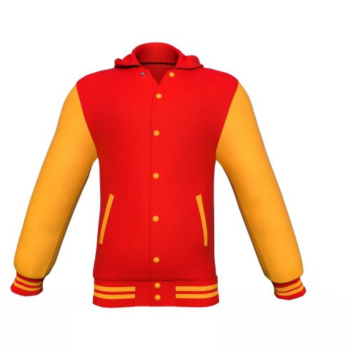 Red Varsity Letterman Jacket with Gold Sleeves - Shearling leather