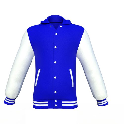 Blue Varsity Letterman Jacket with White Sleeves - Shearling leather