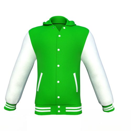 Light Green Varsity Letterman Jacket with White Sleeves - Shearling leather