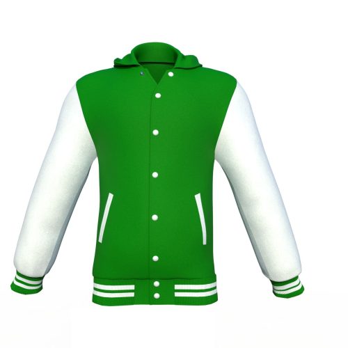 Dark Green Varsity Letterman Jacket with White Sleeves - Shearling leather