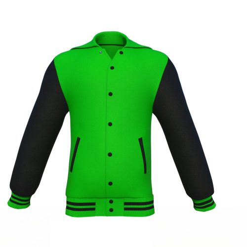 Light Green Varsity Letterman Jacket with Black Sleeves - Shearling leather