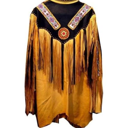 Cowboy Western Leather Jacket Fringes Beads American Cowboy Jacket BACK SIDE