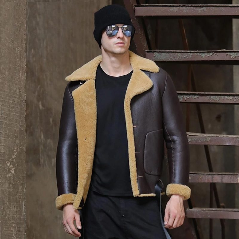 DarkBrownB3FlightShearlingSheepskinLeatherJacket2