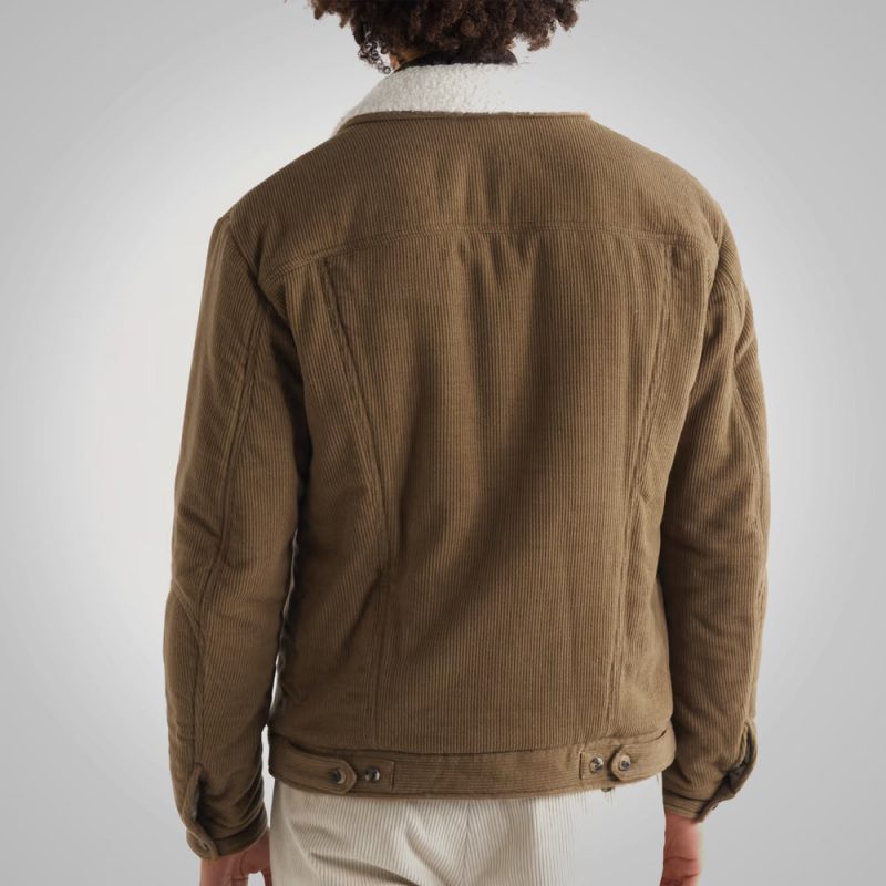 DarkBrownShearlingCollarCorduroyJacket