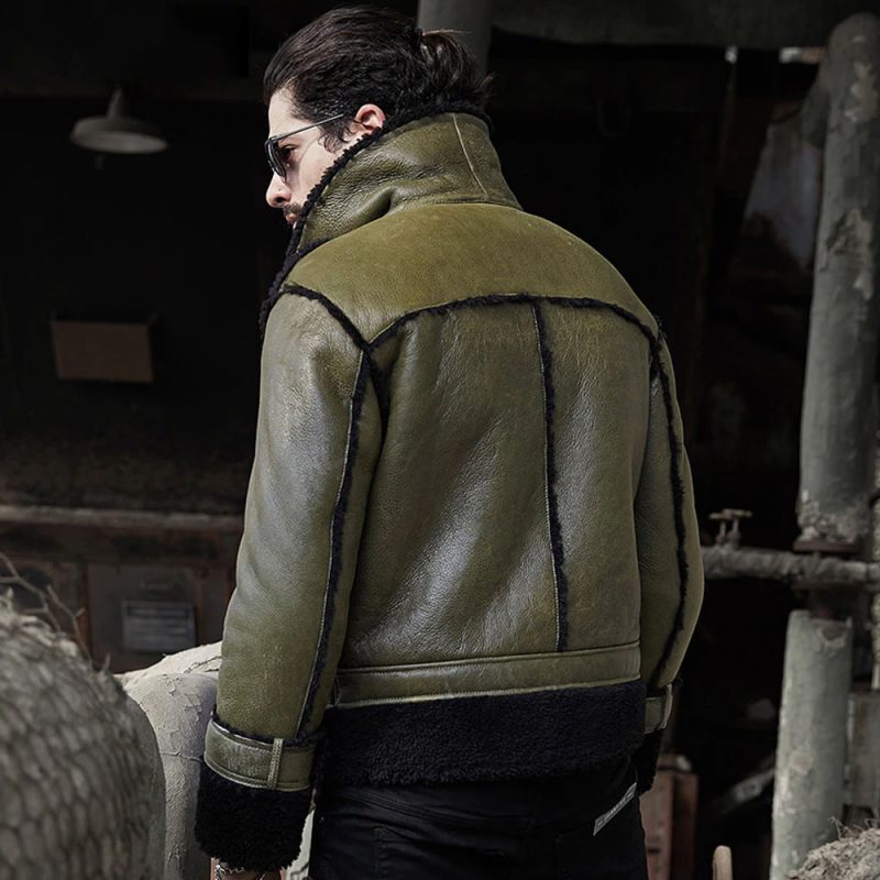 GreenMensRAFFlyingPilotSheepskinShearlingLeatherJacket2