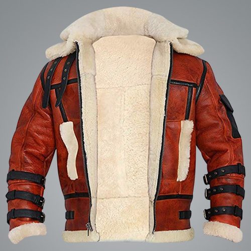 HandmadeAviatorSheepskinRAFMensB6WaxedBomberShearlingTwoToneStyleLeatherJacket3