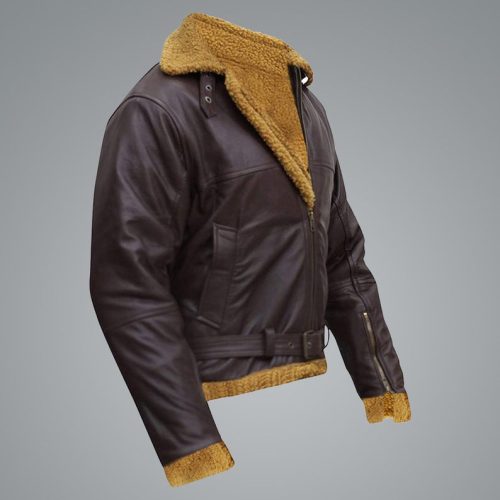 HandmadeB3GingerMensFlyingAviatorWinterShearlingFurPilotSheepskinBomberLeatherJacket3