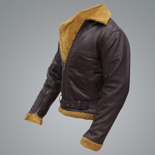 HandmadeB3GingerMensFlyingAviatorWinterShearlingFurPilotSheepskinBomberLeatherJacket4