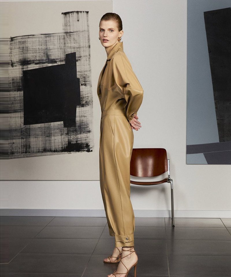 LightBrownWomen sOnePieceLeatherDressJumpsuit2