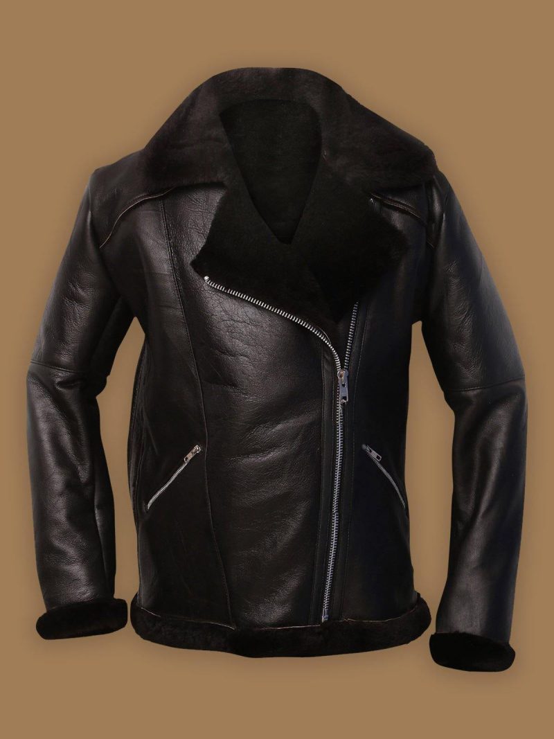 MEN DARK BROWN SHEARLING AVIATOR JACKET