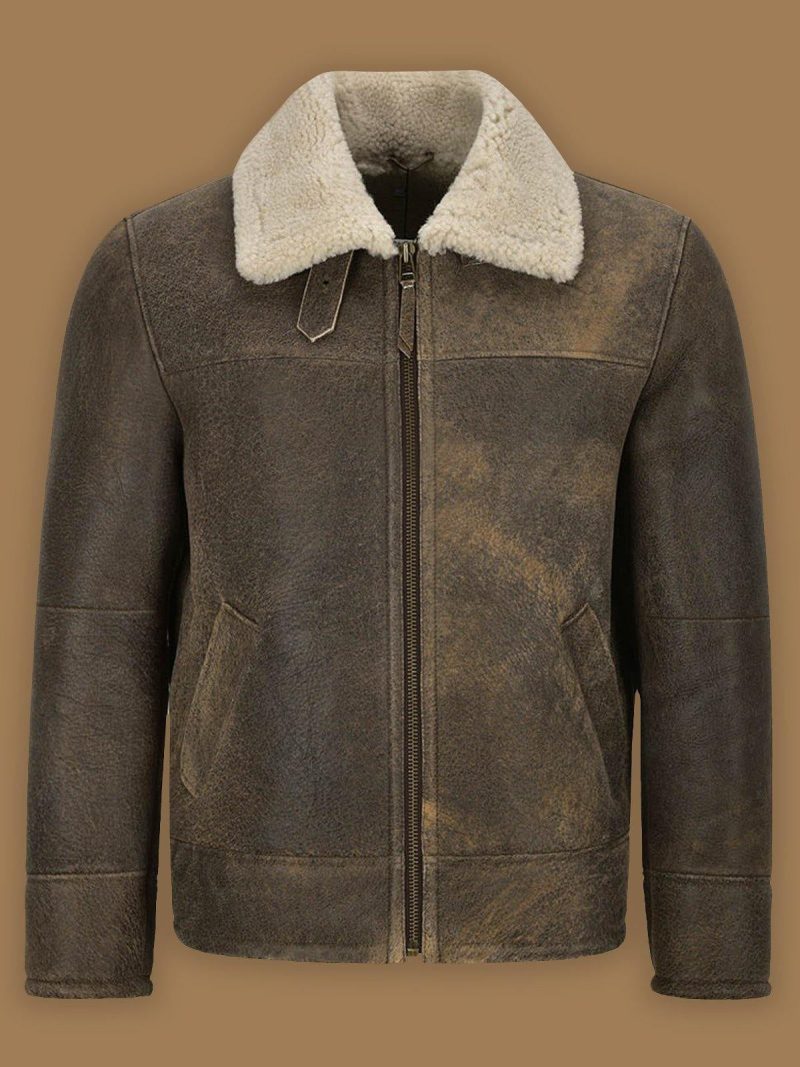 MEN OLD FASHION BROWN SHEARLING JACKET