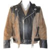 Men 1980's Cowboy Suede Leather Black Beige Jacket ,Cowboy Suede Fringe Jacket - Shearling leather