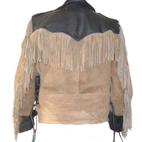 Men 1980s Cowboy Suede And Leather Jacket Cowboy Suede Fringe Jackets BACK IMAGE