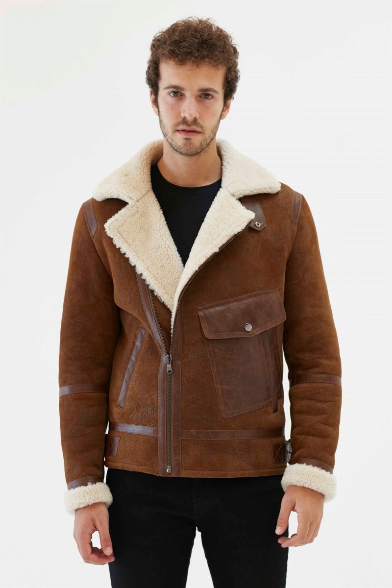 Men Aviator Tan Off White Shearling Jacket 2040d83d 0c8d 4dfc 9821 e0666c8b58e7