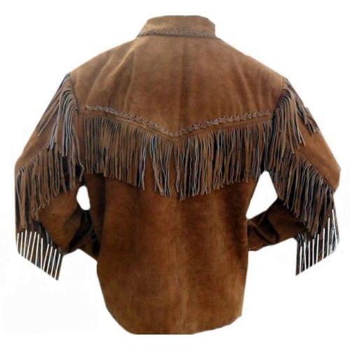 Men Brown Suede Western JacketSuede Leather Jacket Suede Cowboy Jackets BACK IMAGE