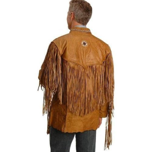 Men Cowboy Style Leather Jacket Men Western Style Fringe Leather Jackets BACK SIDE