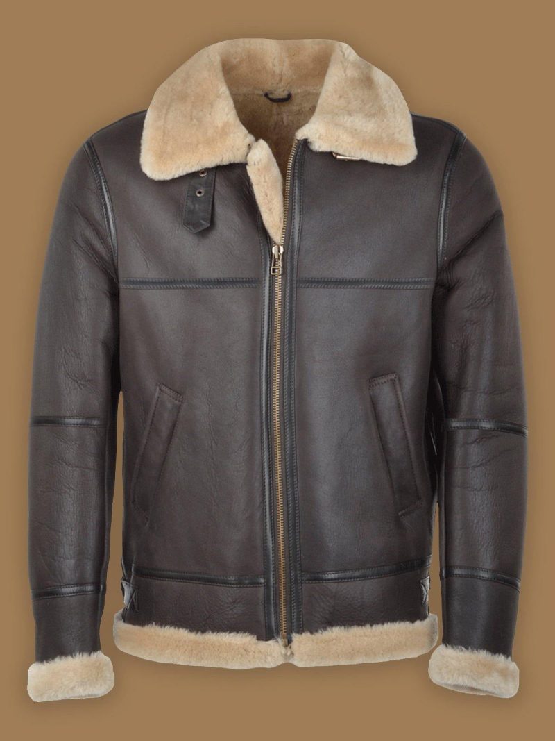 Men Dark Brown RAF Shearling Bomber Leather Jacket