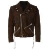 Men's Fringe Motorcycle Suede Jacket Men's Clothing, Men's Cow Boy Brown Western Jacket - Shearling leather