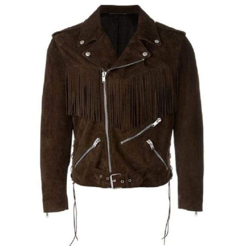 Men's Fringe Motorcycle Suede Jacket Men's Clothing, Men's Cow Boy Brown Western Jacket - Shearling leather