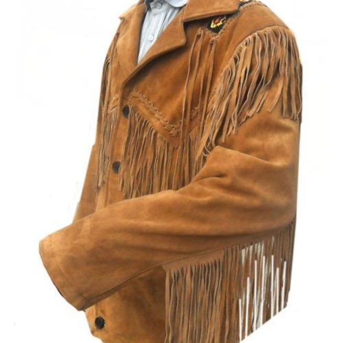 Men Tan Suede Leather Jacket Cowboy Jacket Tan Jacket Men Western Jacket SIDE IMAGE