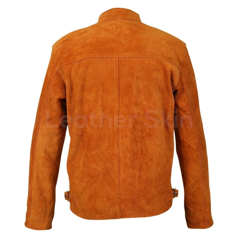 Men Tan Suede Leather Jacket with silver zippers 4