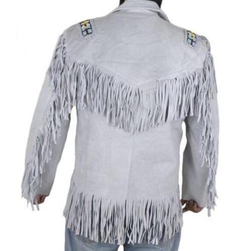 Men Western Cowboy Real Leather Jacket Cowboy Leather Jacket With Fringes BACK IMAGE