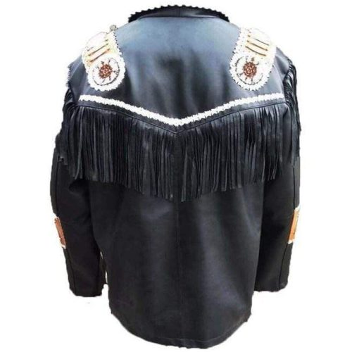 Men Western Leather Jacket Black Cowboy Suede Leather Cowboy Jacket BACK SIDE