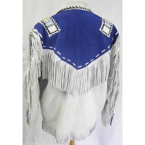 Men Western Leather Jacket Wear Fringes Beads Native American Cowboy CoatA BACK SIDE