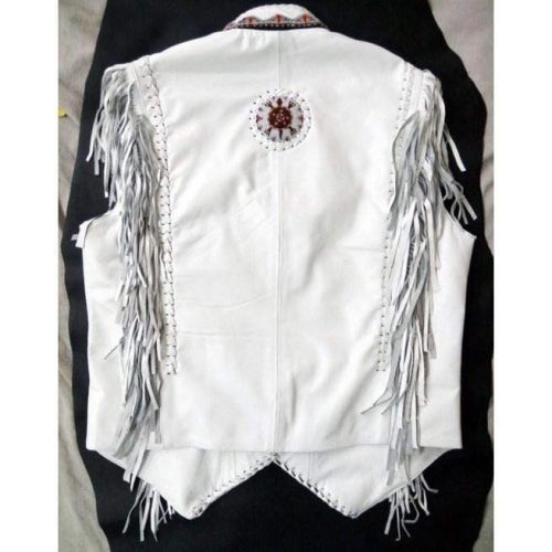 Men Western Leather Jacket White Cowboy Leather Jacket Cowboy Jackets BACK SIDE