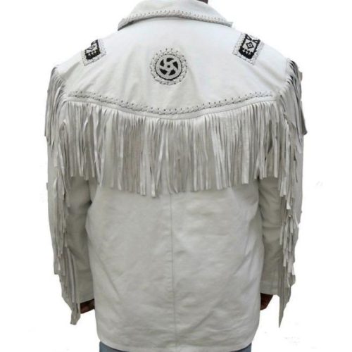 Men Western Leather JacketSuede Leather Cowboy Jacket White Jacket Men BACK SIDE