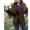 Men's Western Suede Jacket, Dark Brown Cowboy Suede Fringe Jacket - Shearling leather