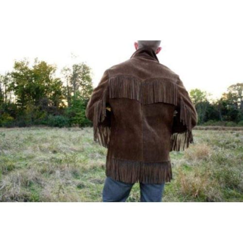 Men Western Suede Leather Jacket Brown Cowboy Suede Leather Cowboy Jacket BACK SIDE