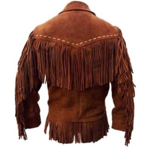 Men Western Suede Leather Jacket Tan Cowboy Suede Leather Cowboy Jacket BACK SIDE