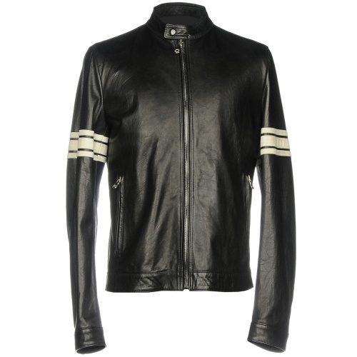 MenBlackLeatherJacketWithWhiteStrips43