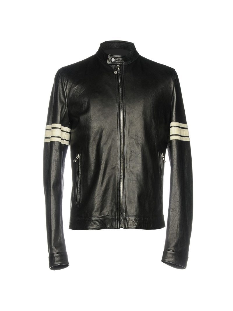 MenBlackLeatherJacketWithWhiteStrips43